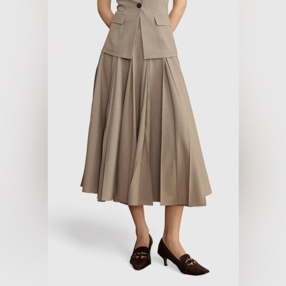 Vintage Dresses & Skirts - Mr. Jax Vintage Wool Pleated Skirt Beige